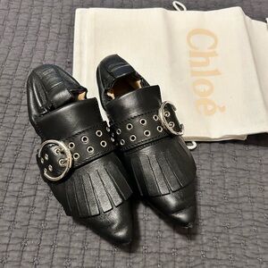 Chloe black leather buckle flat EU6 US5.5-US6